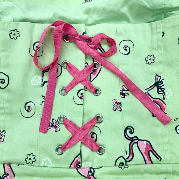 Y2K Green Shoe Print Strapless Corset Dress Sz 10 Clueless Retro Green Pink Vtg - Picture 10 of 11